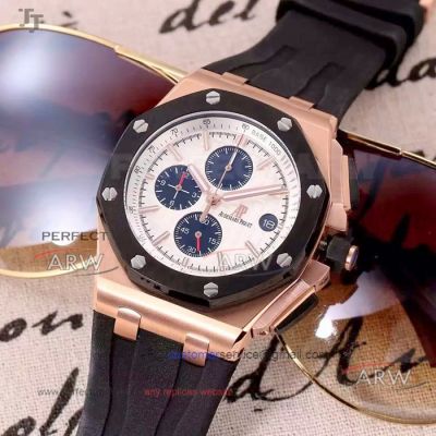 Perfect Replica Audemars Piguet Royal Oak Offshore Watches Rose Gold White Dial